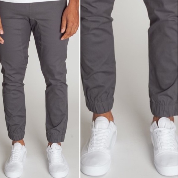 MEN’s Drop Crotch TWILL Joggers LIGHT GRAY - Picture 2 of 3